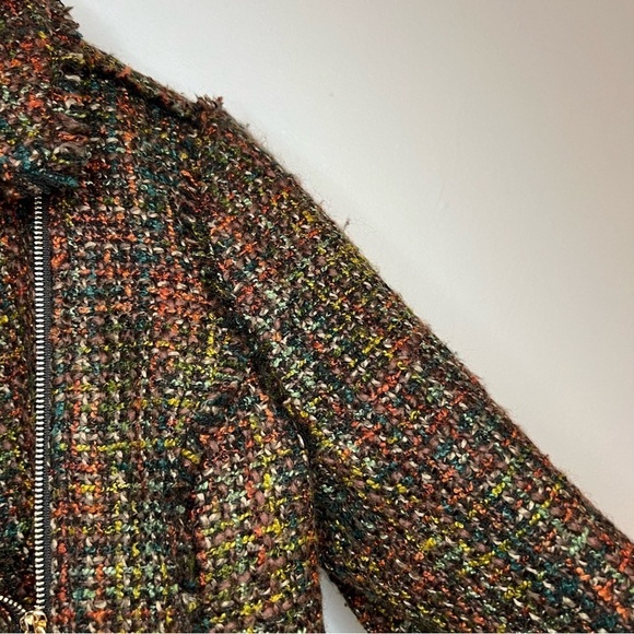 Tahari Women's Sz 8 Twill Knit Frayed Edge Zip Up Blazer Jacket Multicolor Moto - Picture 5 of 16